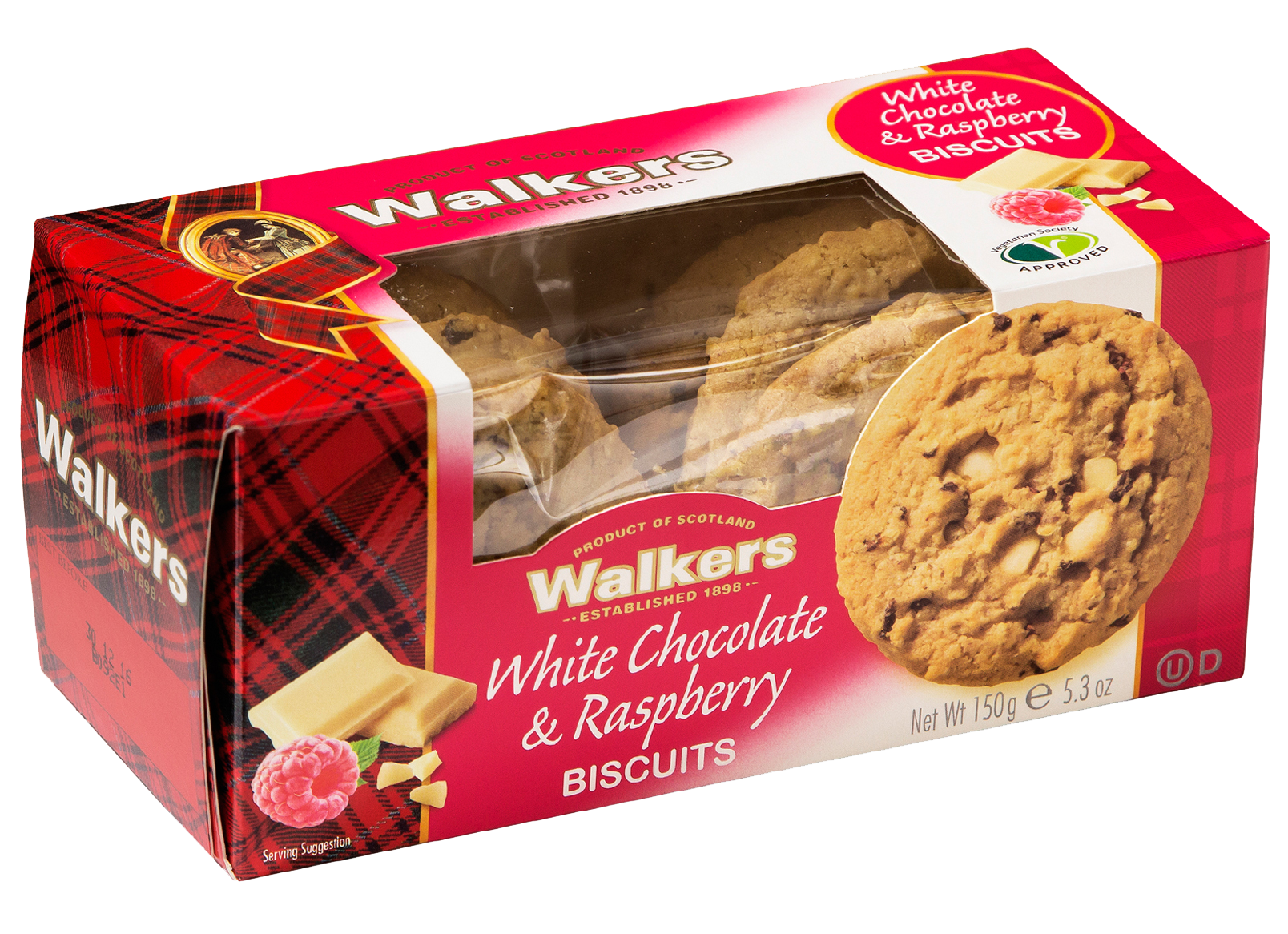 A carton of Walkers White Chocolate and Raspberry Biscuits