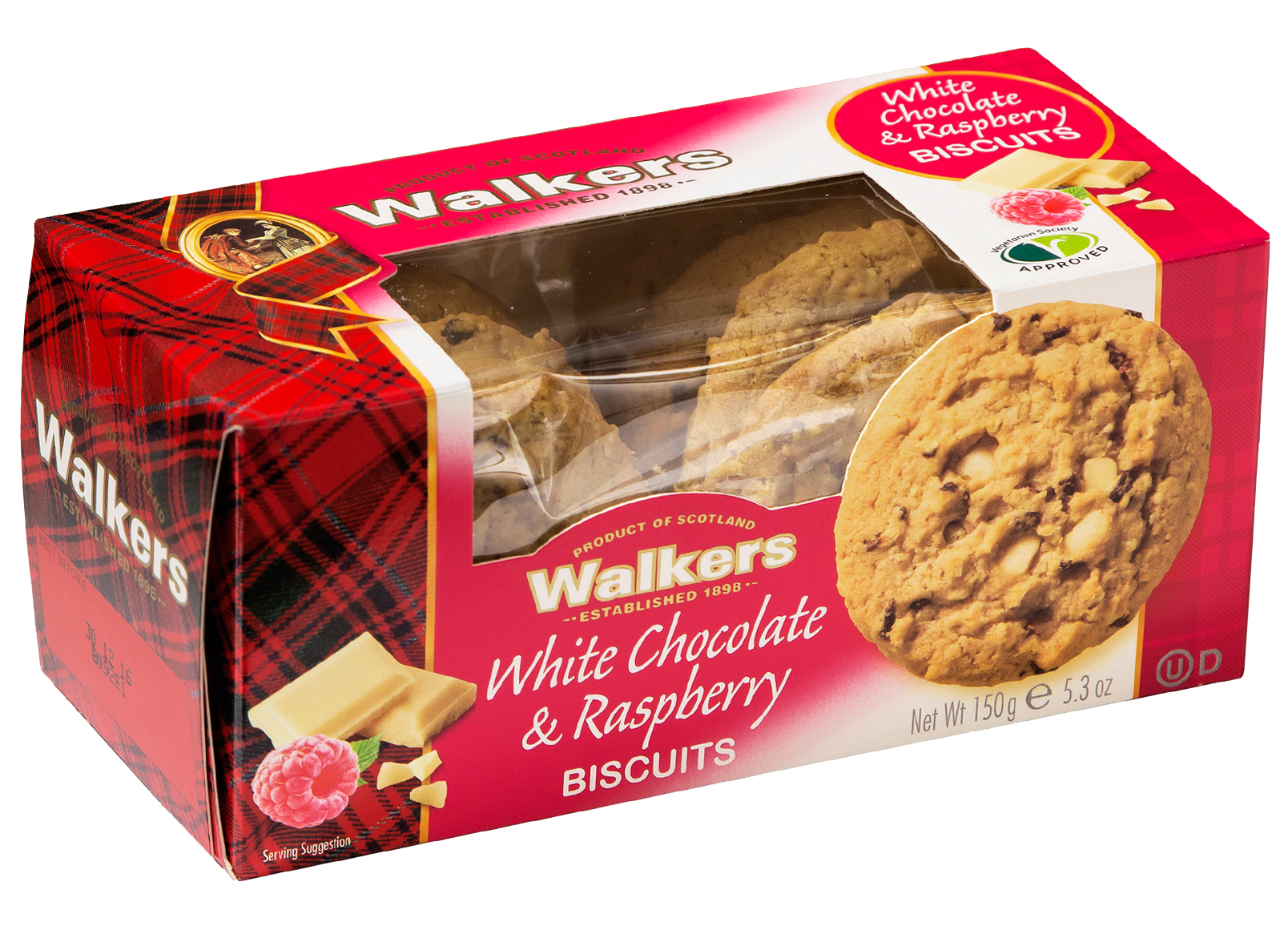 A carton of Walkers White Chocolate and Raspberry Biscuits