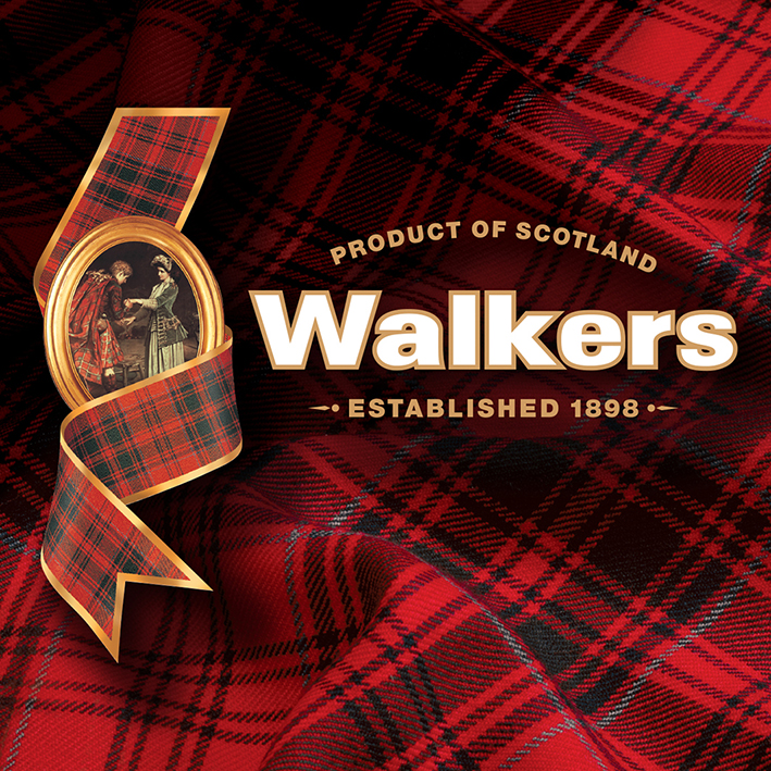 Walkers Shortbread logo on tartan background